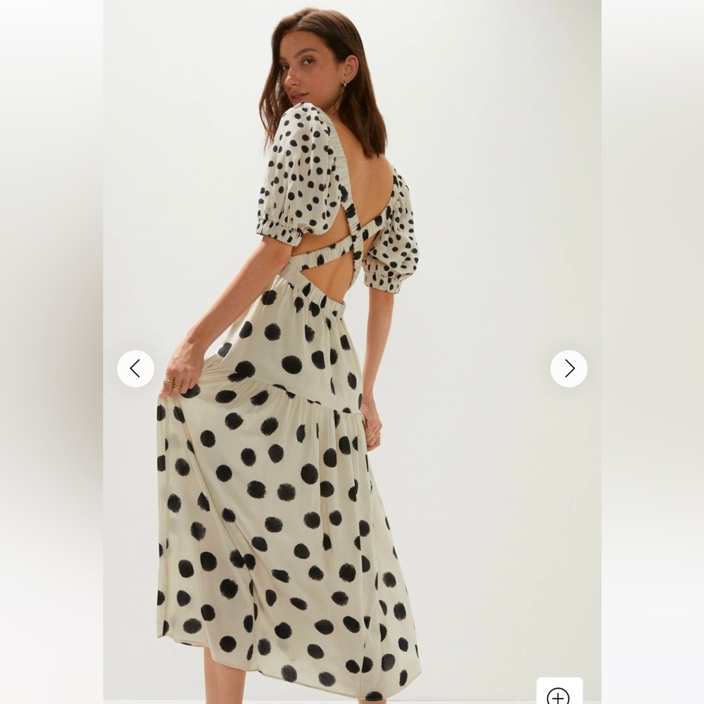 Oasis Cut Out Back Polka Dot Square Neck Midi Dress UK 12 / US 8